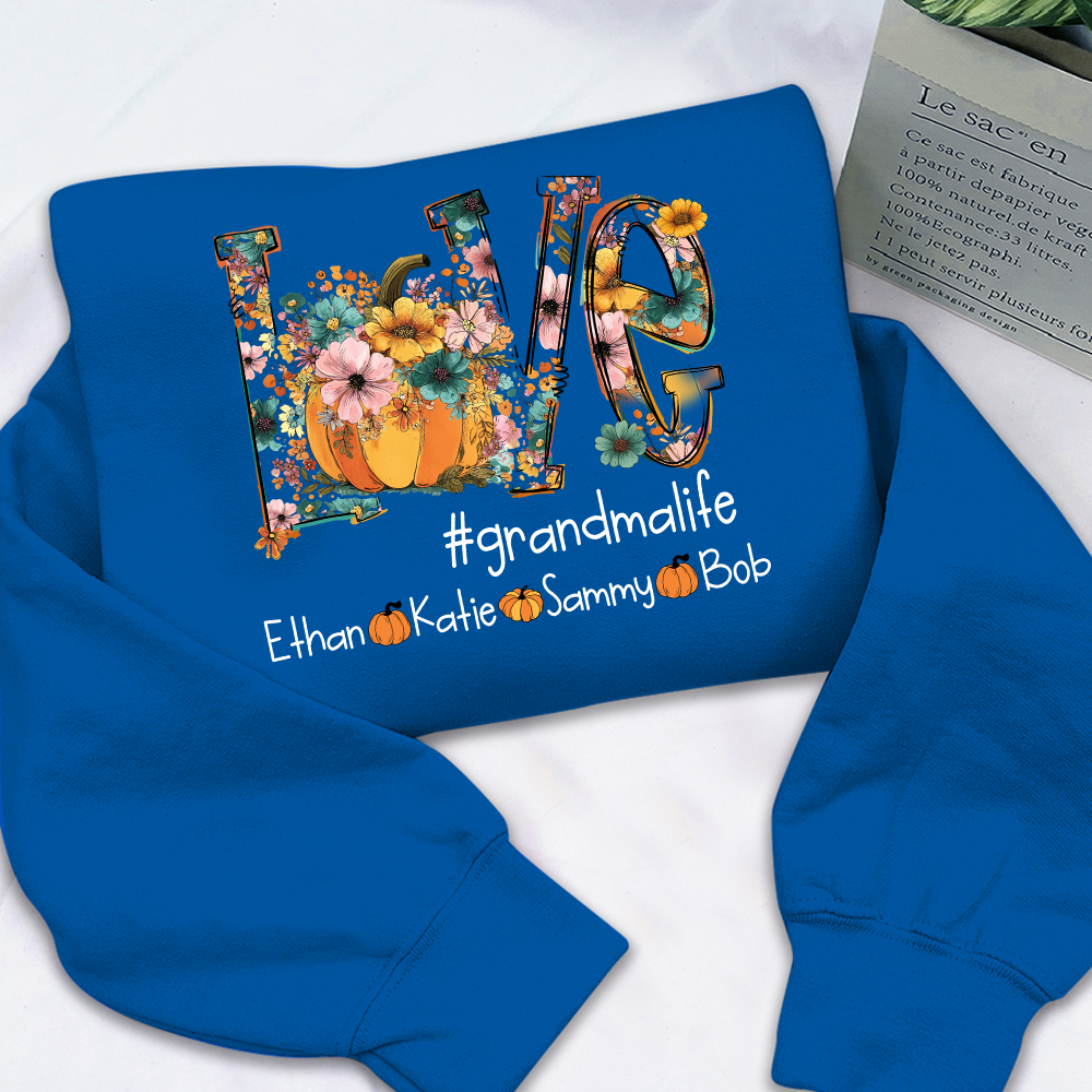 Custom Autumn Pumkin Sweatshirt, Personalized for Grandma and Her Grandkids