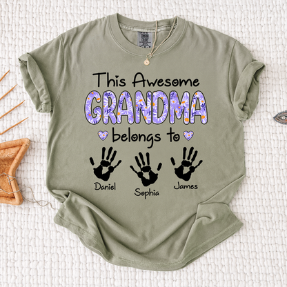 Comfort Colors This Awesome Grandma T Shirt with Handprints, Personalized Family Gift for Grandma