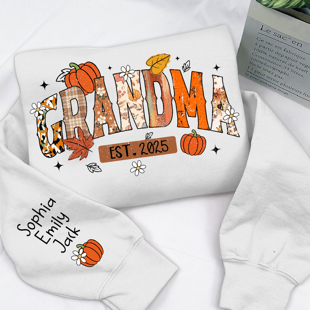 Custom Grandma Pumkin Sweatshirt, Personalized For Grandma And Kids