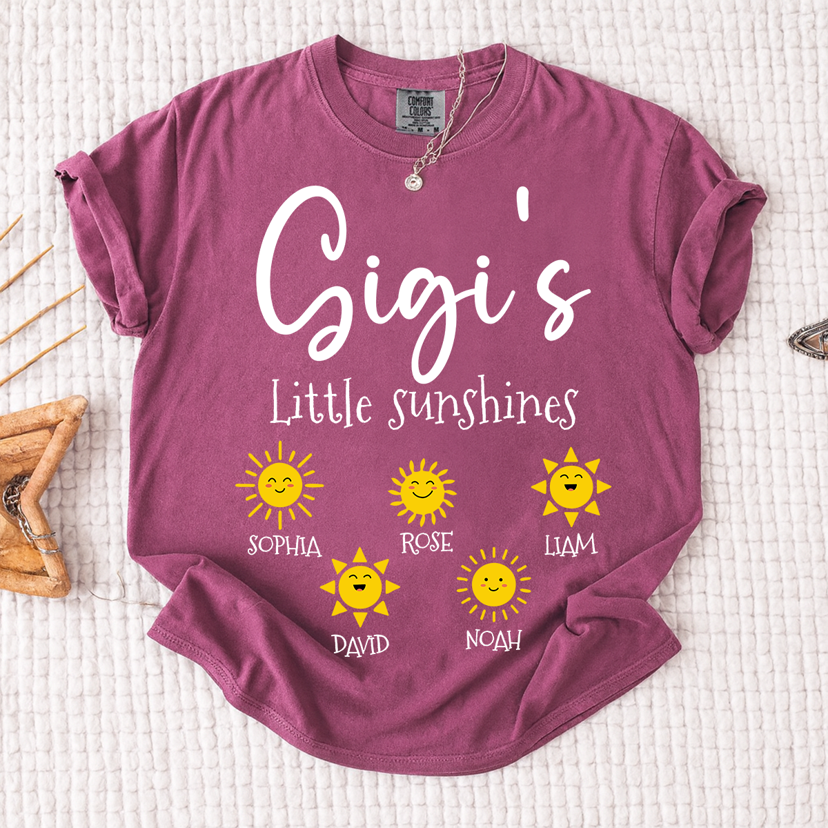 Comfort Colors® Personalized Gigi Shirt with Grandkids Names, Gigi's Little Sunshines Tee, Custom Grandma Shirt, Family Gift from Grandchildren