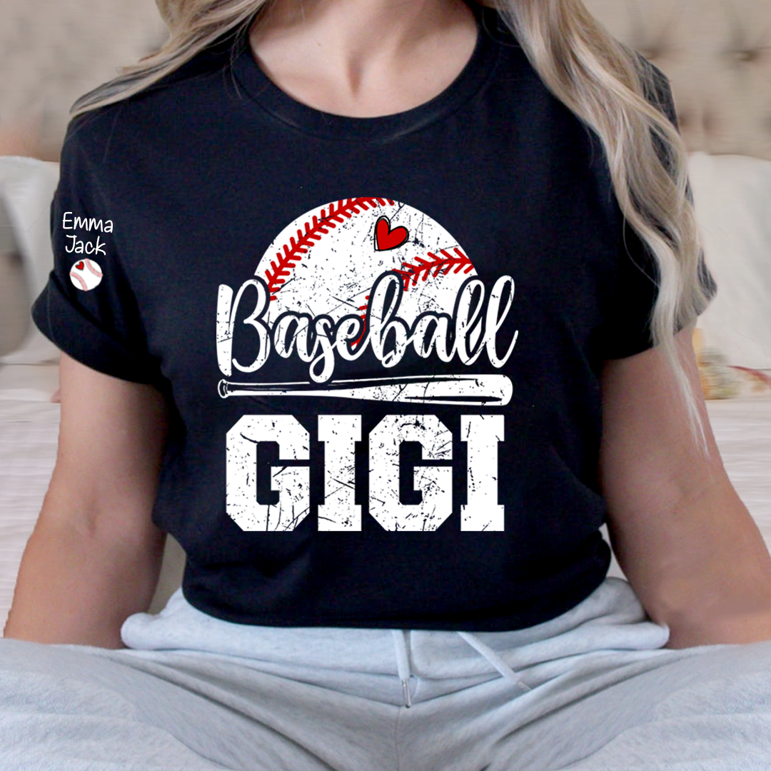 Custom Baseball Gigi T-Shirt, Graphic Tee With Baseball And Heart Design for Gift Grandma And Kids