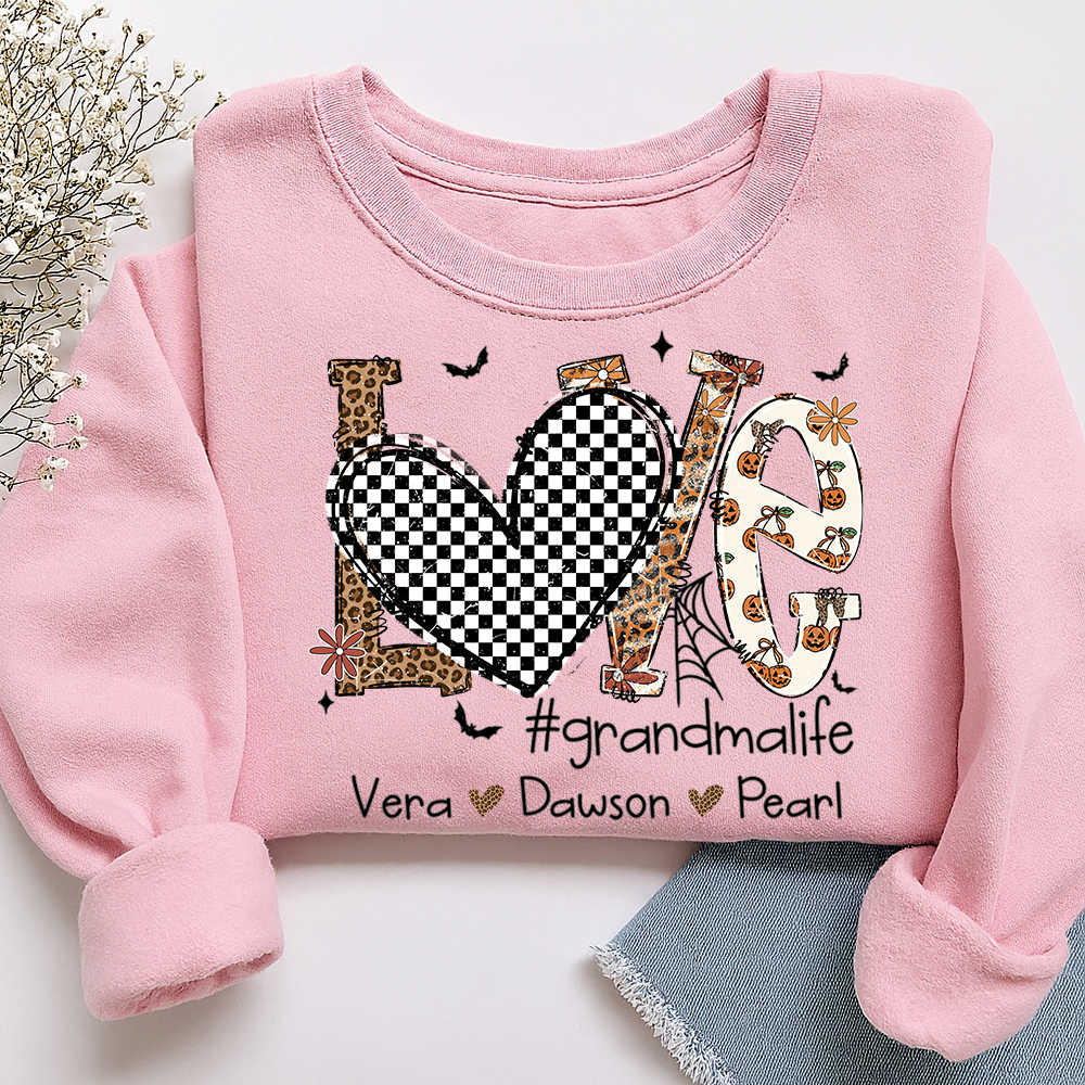 Custom Love Family Sweatshirt, Grandma Halloween Shirt with Kids Names
