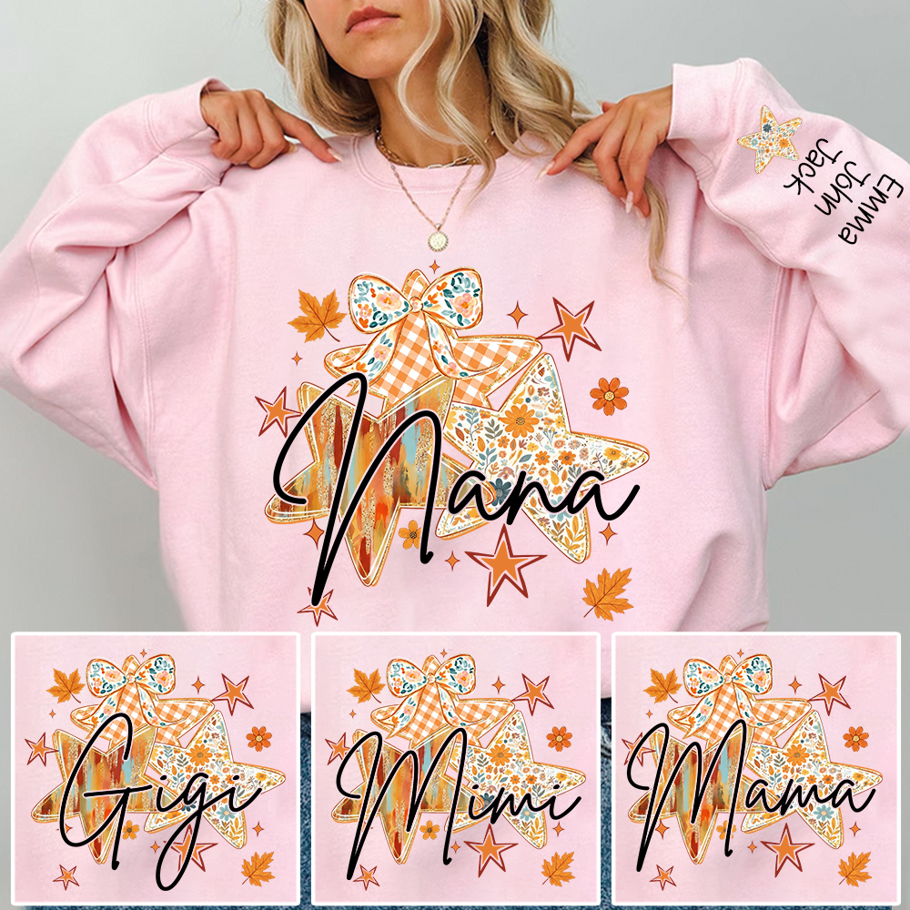 Personalized Nana Shirt for Women, Autumn Star Floral Design Tee, Custom Grandma T Shirt, Cozy Family Gift