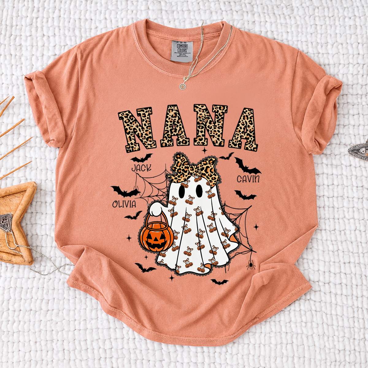 Comfort Colors® Custom Mimi Ghost Shirt, Halloween Outfit with Kids Names