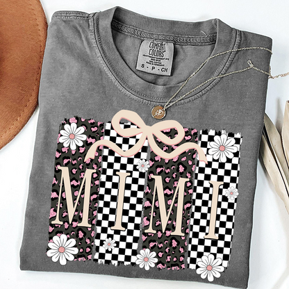 Comfort Colors® Mimi Graphic Tee, Retro Checkered Daisy Print Shirt for Grandma