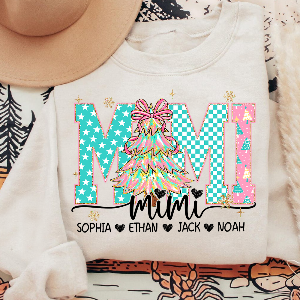 Mimi Christmas Shirt, Custom Grandma Sweatshirt with Grandkids Names