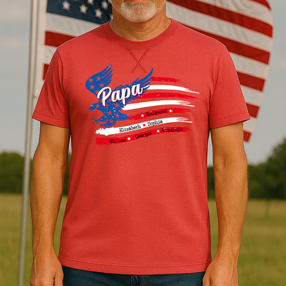 Papa With Grandkids Names 4th Of July Classic X-Stitch Tee
