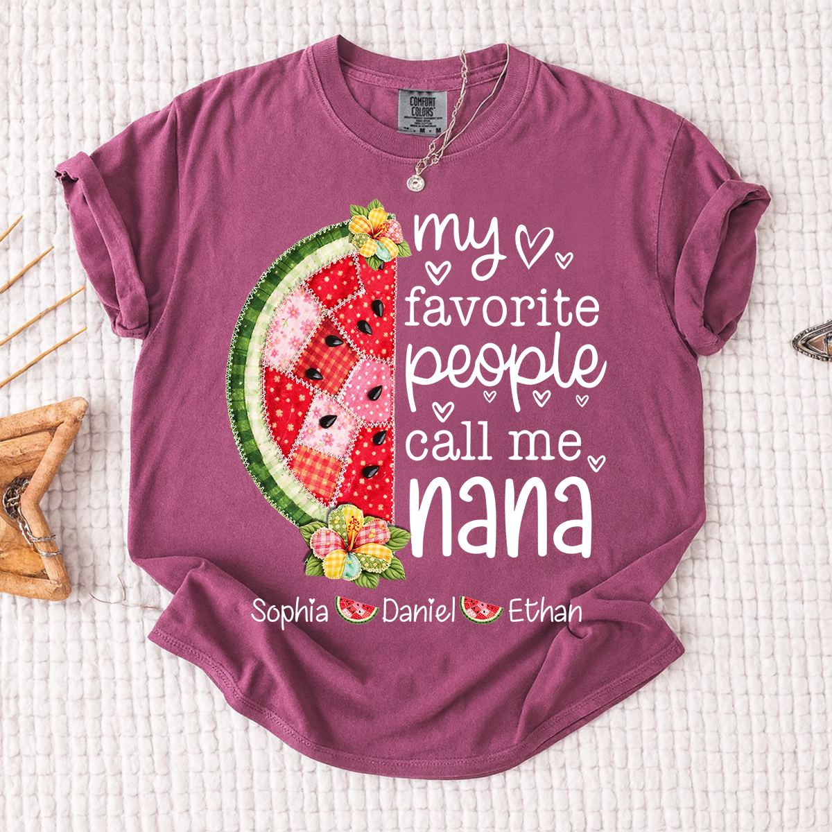 Comfort Colors® Personalized Nana T-Shirt My Favorite People Call Me with Names Watermelon Graphic Family Gift