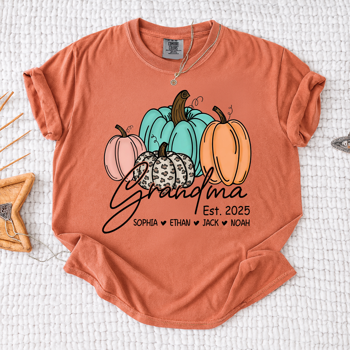Comfort Colors® Fall Pumpkin Grandma Shirt, Personalized Autumn Gift for Grandma