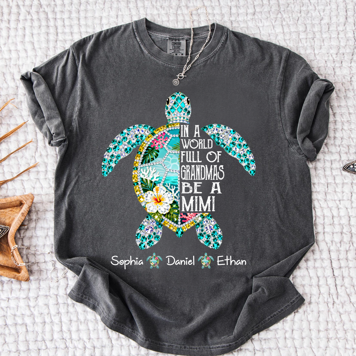 Comfort Colors Personalized Mimi Sea Turtle Shirt – Custom Grandkids Names Turtle T-Shirt, In a World Full of Grandmas Be a Mimi Gift