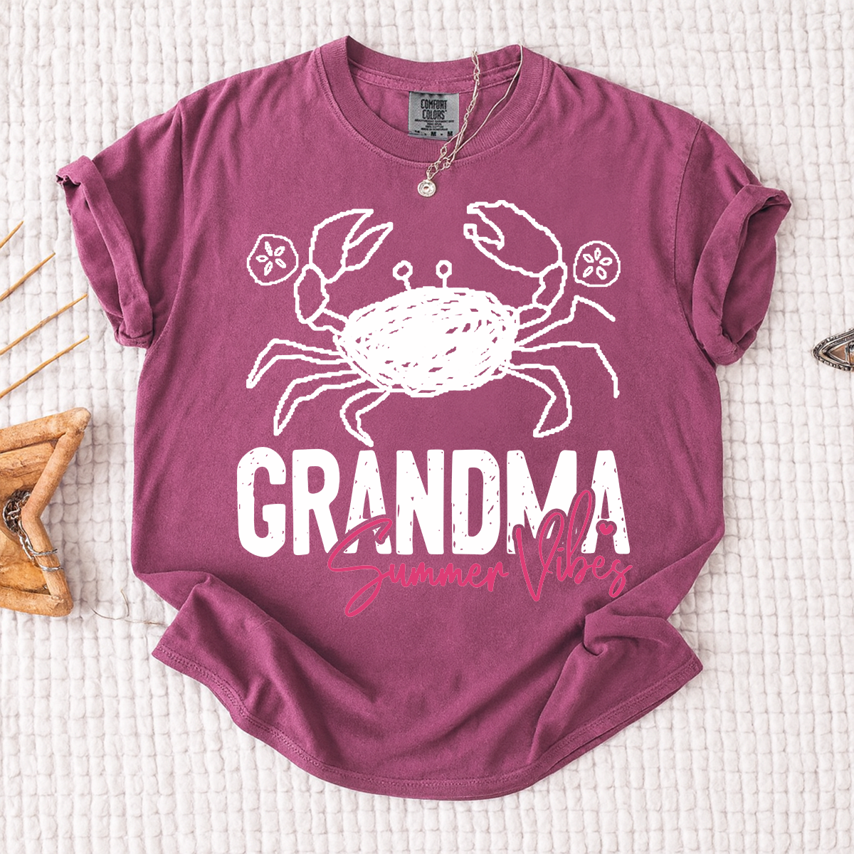Personalized Grandma Summer Crab T Shirt, Custom Family Names Tee, Cute Crab Beach Graphic Shirt, Gift for Nana and Grandma