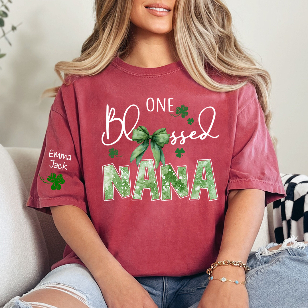One Blessed Nana T-Shirt, St Patrick’s Day Shamrock Family T Shirt with For Gift Grandma And Kids