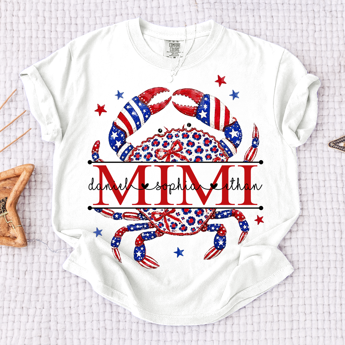 Comfort Colors® Patriotic Mimi Crab Shirt for Grandmother, Personalized 4th of July American Flag Tee