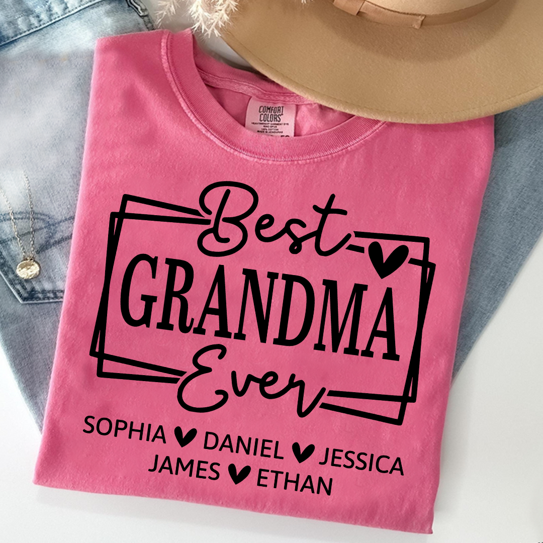 Comfort Colors Best Grandma Ever Personalized T Shirt with Heart Icons, Custom Family Gift Shirt for Grandma