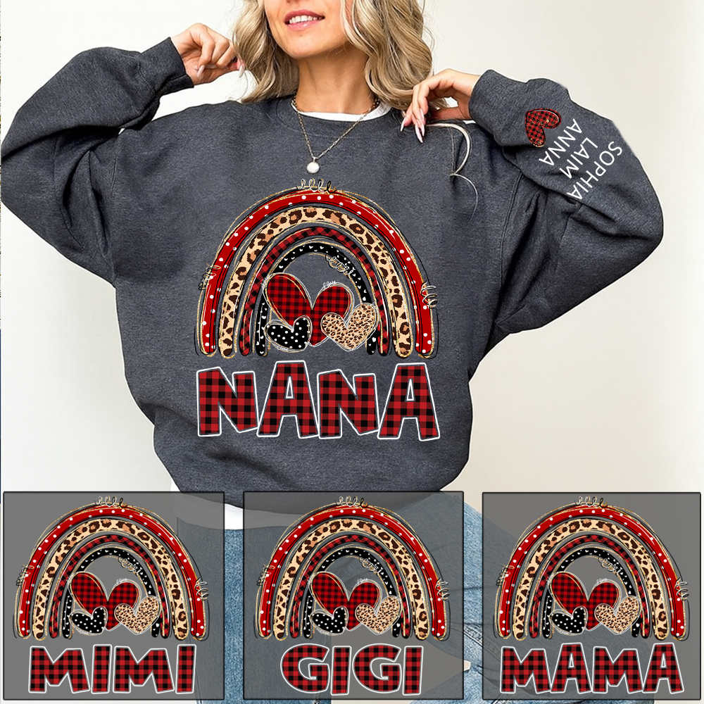 Grandma Leopard Plaid Rainbow Sweatshirt Personalized with Kids' Names