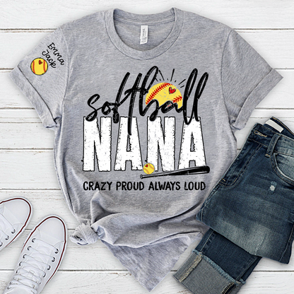 Custom Softball Nana T-Shirt, Personalized Sports Grandma Tee for Game Day