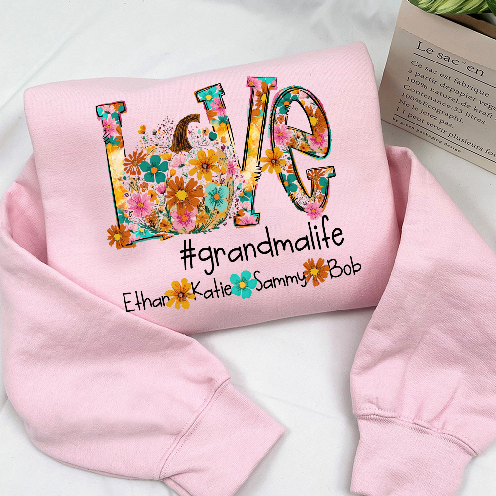 Love Autumn Personalized Sweatshirt, Custom Name for Grandma And Kids