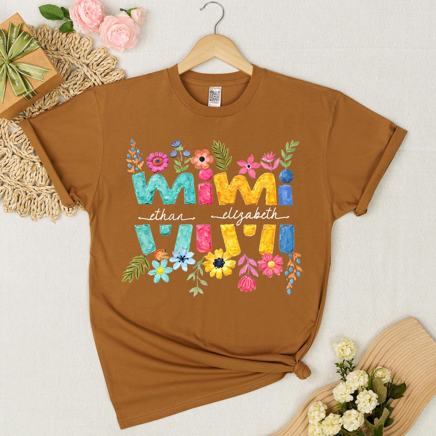 Personalized Mimi Shirt Custom Grandkids Names Floral Letter Graphic Tee Women Family Love Colorful Spring Casual Outfit Top