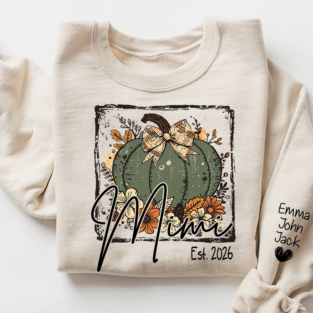Mimi Pumpkin Shirt for Women, Floral Fall Bow Design Tee, Personalized Grandma T Shirt, Cozy Autumn Gift Idea