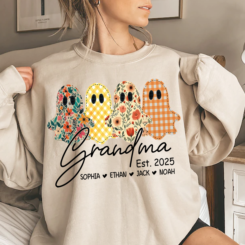 Custom Ghost Sweatshirt for Grandma, Halloween Grandma Est. 2025 Shirt