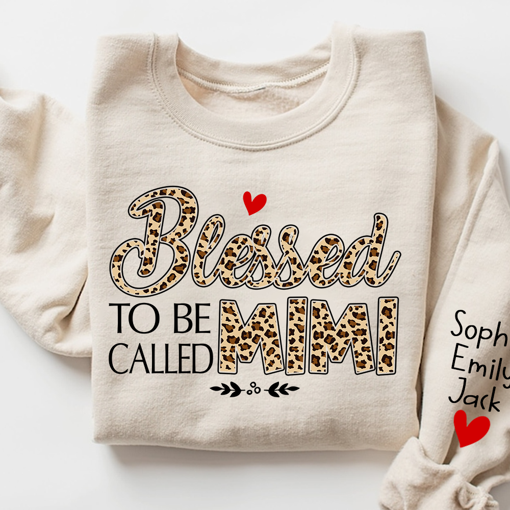 Personalized Leopard Print Sweatshirt Blessed to be called Mimi, Gift For Grandma And Grandchildren