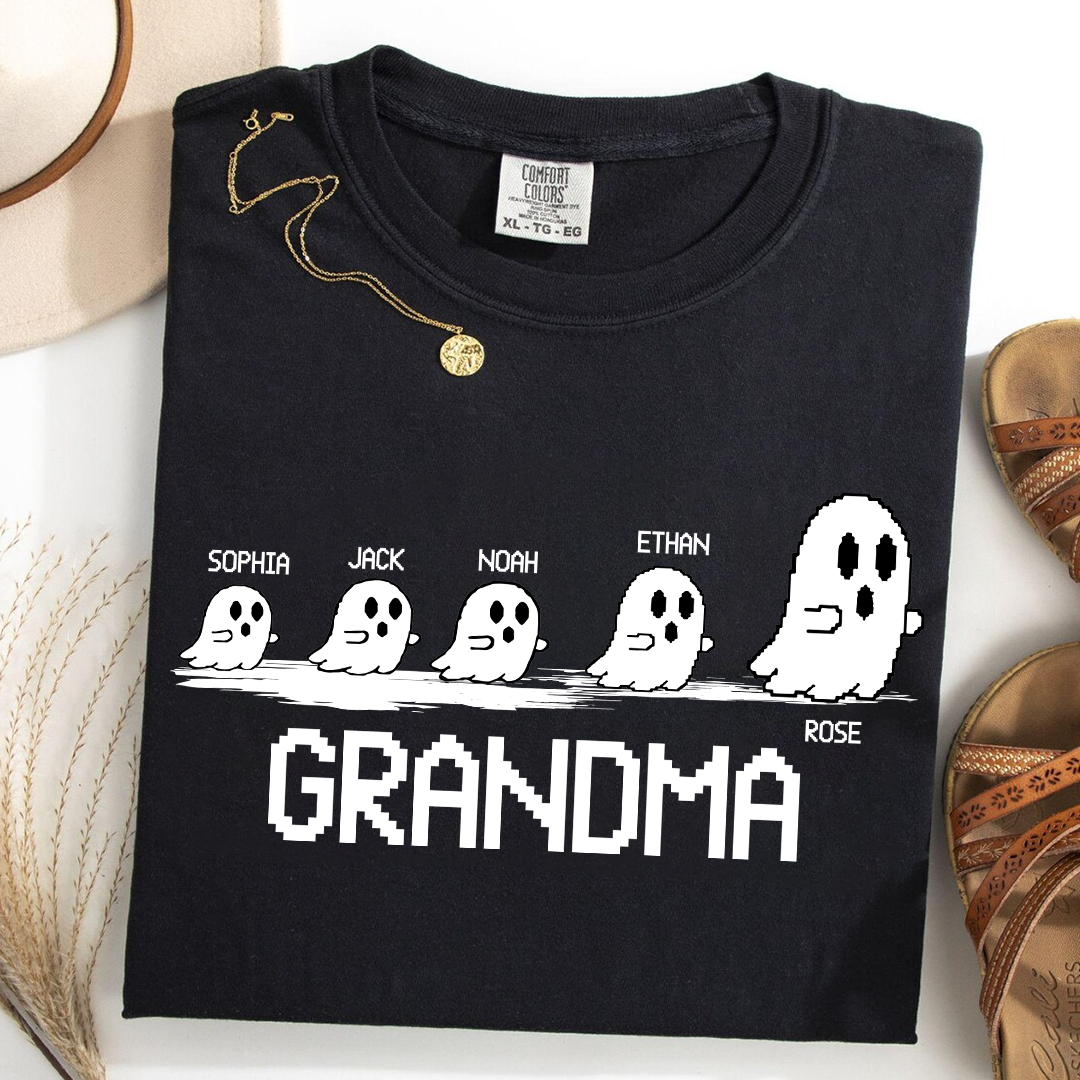 Comfort Colors® Custom Ghost Family T-shirt, Grandma Halloween with Kids Names