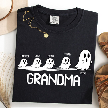 Comfort Colors® Custom Ghost Family T-shirt, Grandma Halloween with Kids Names