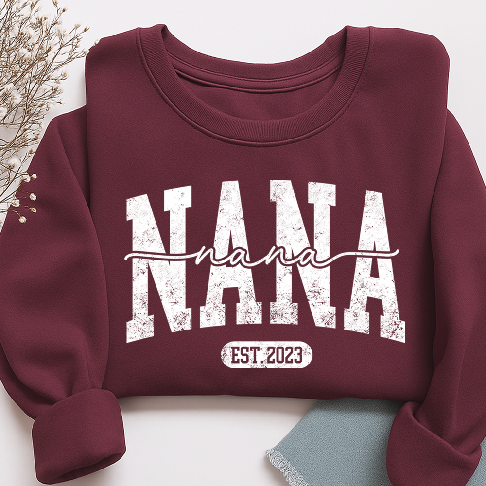 Nana Est. 2025 Custom Sweatshirt Gift For Grandma And Grandchild