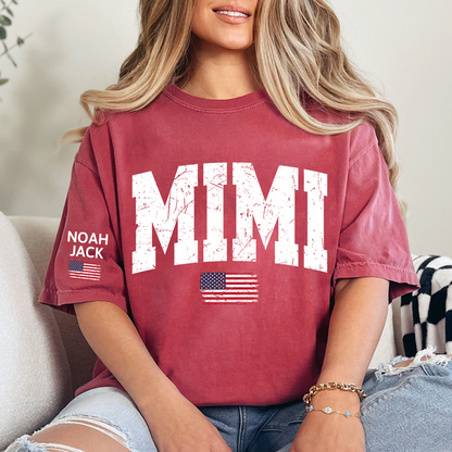 Mimi Patriotic Shirt with American Flag, Personalized Grandkids Names Family T Shirt