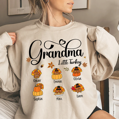 Full Grandma Little Turkey Sweatshirt, Custom Gifts for Grandma and Grandchild