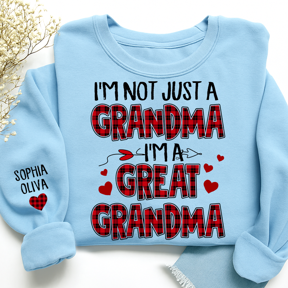 I’m Not Just a Grandma I’m a Great Grandma Sweatshirt, Personalized Buffalo Plaid Heart Shirt