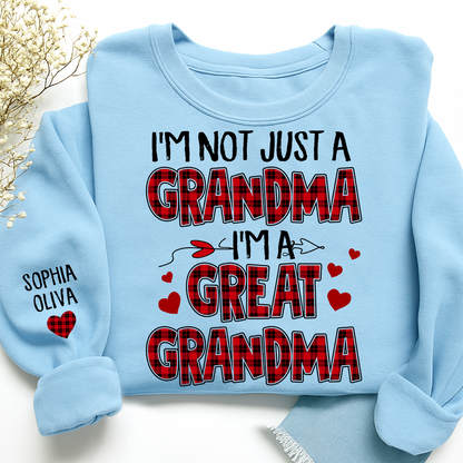 I’m Not Just a Grandma I’m a Great Grandma Sweatshirt, Personalized Buffalo Plaid Heart Shirt