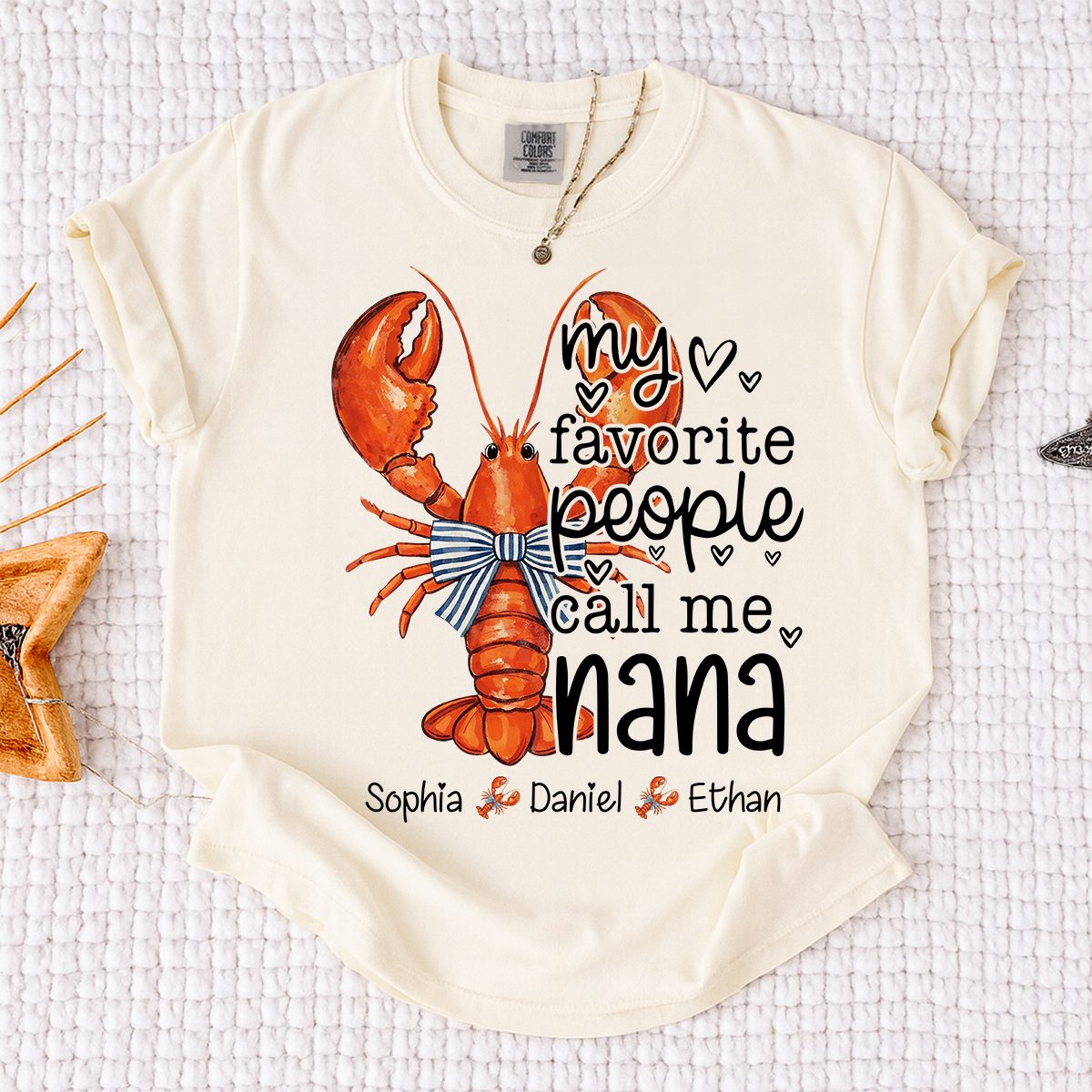 Comfort Colors® Personalized Nana Lobster Shirt, My Favorite People Call Me Nana Tee, Custom Grandkids Names T Shirt, Coastal Grandma Gift