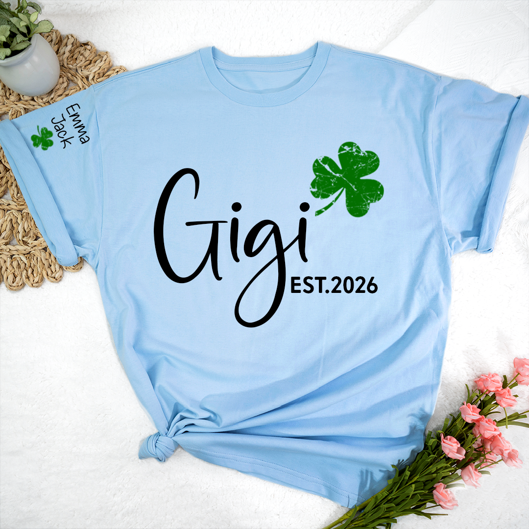 Gigi Shamrock Shirt For St Patrick’s Day, Cute Green Family T-Shirt For Grandma With The Names
