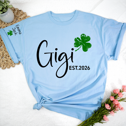 Gigi Shamrock Shirt For St Patrick’s Day, Cute Green Family T-Shirt For Grandma With The Names