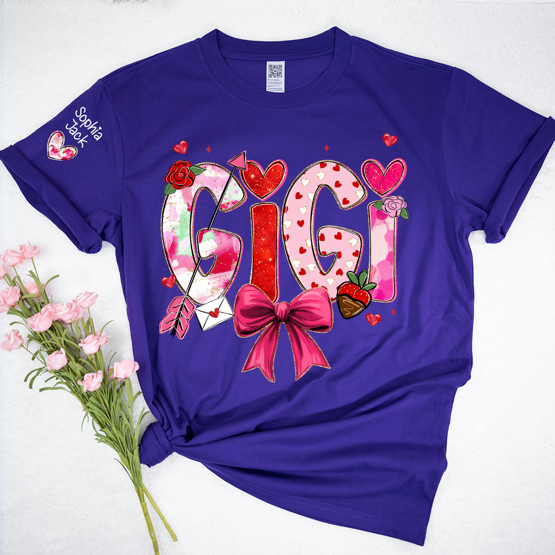 Personalized Gigi Valentine T-shirt, Cute Bow and Strawberry Design for Grandma and Kids
