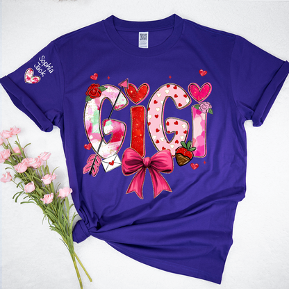 Personalized Gigi Valentine T-shirt, Cute Bow and Strawberry Design for Grandma and Kids