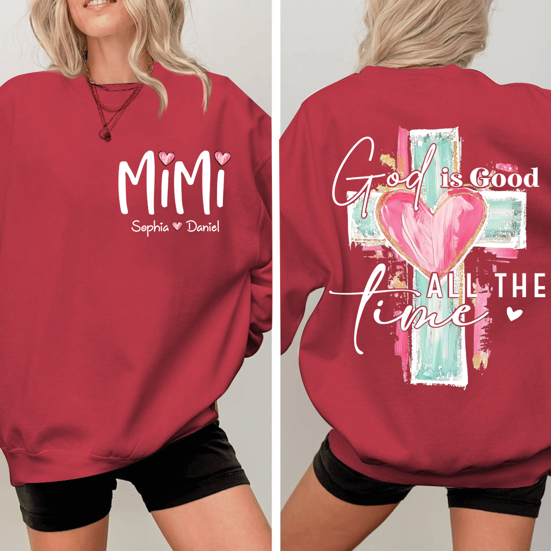 Custom Hand Drawn Cross Sweatshirt, Gift for Mimi And Grandchild