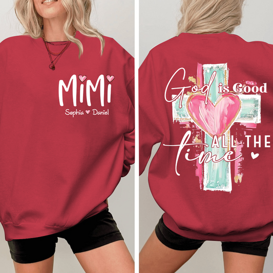 Custom Hand Drawn Cross Sweatshirt, Gift for Mimi And Grandchild