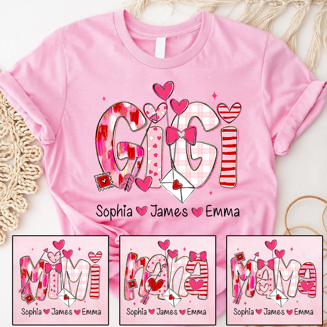 Valentine's Day T-tshirt, Personalized Gift with Name for Grandma and Grandchildren