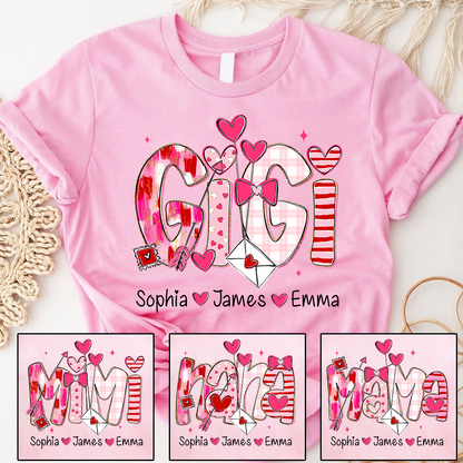 Valentine's Day T-tshirt, Personalized Gift with Name for Grandma and Grandchildren