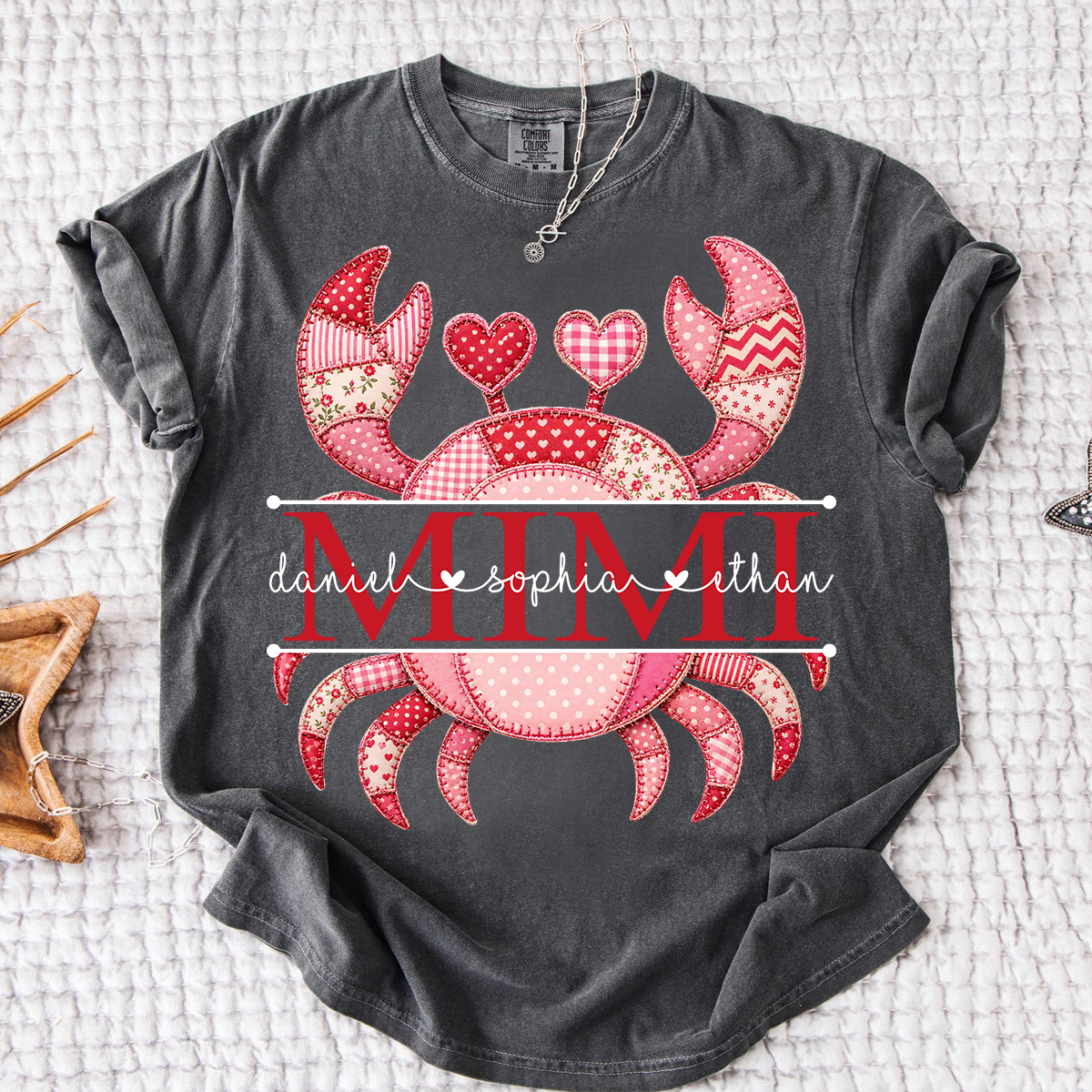 Comfort Colors® Patchwork Crab Design Mimi Shirt Personalized Children’s Names Tee