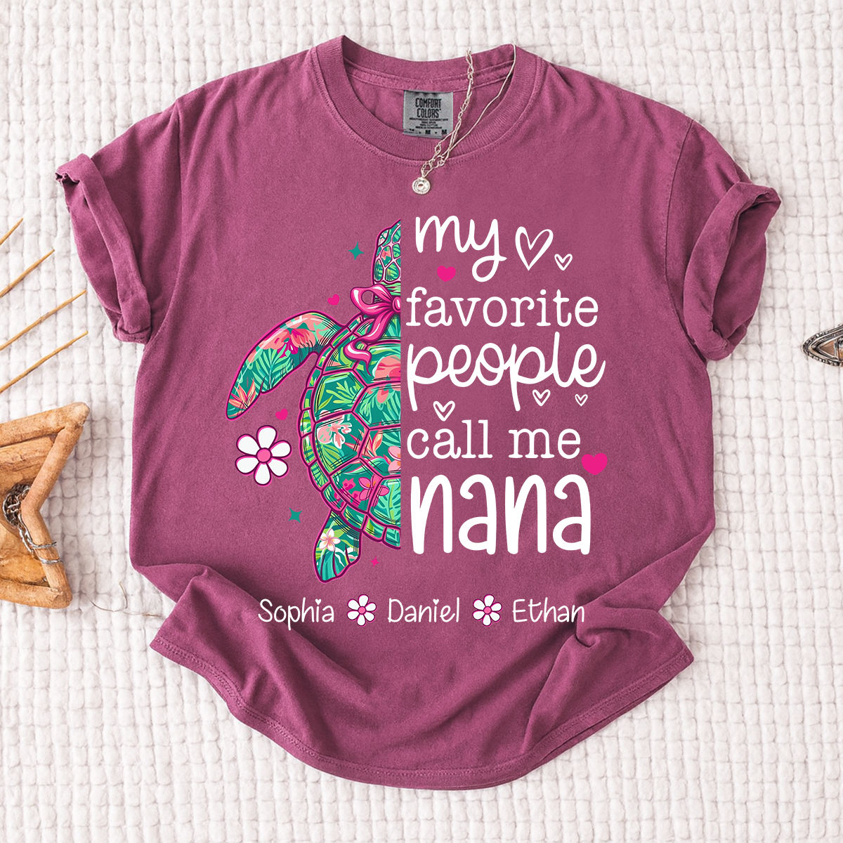 Comfort Colors® Personalized Nana Sea Turtle Shirt, My Favorite People Call Me Nana Tee, Custom Grandkids Names T Shirt, Coastal Grandma Gift