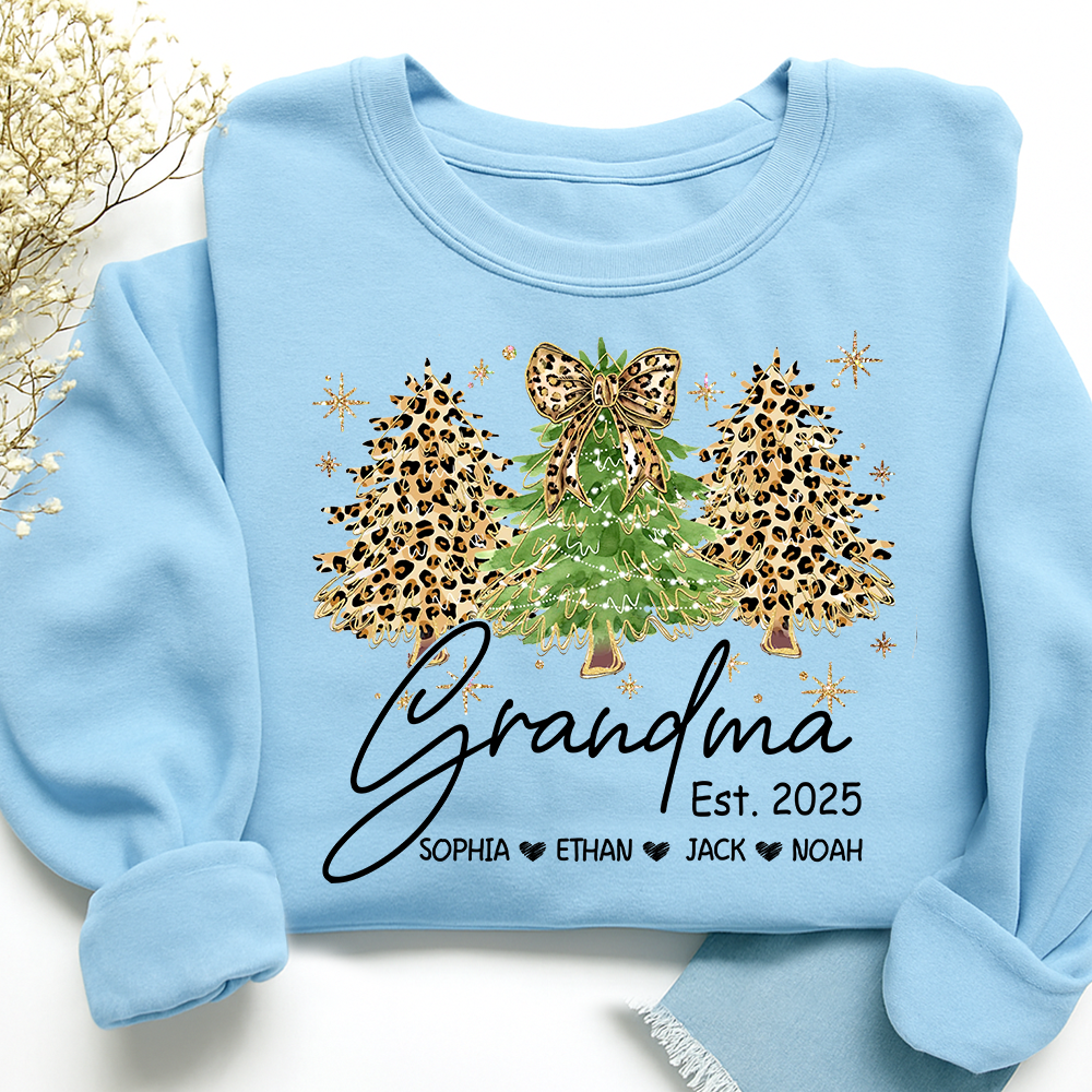 Personalized Grandma Sweatshirt, Christmas Tree Design Holiday Gift for Grandma
