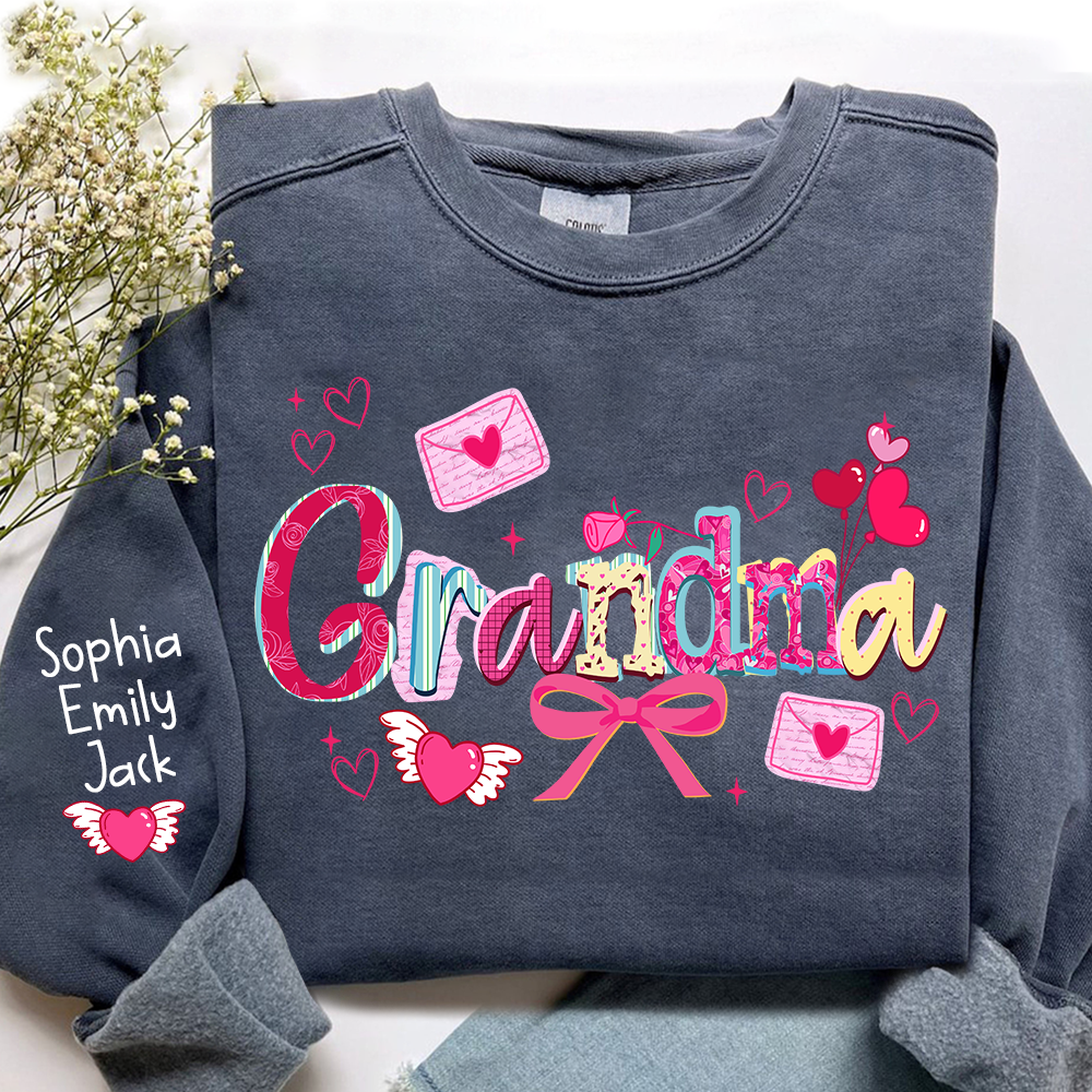 Custom Mimi Valentine Brushstroke Sweatshirt, Heart Shaped valentine Gift for Grandma And Kids