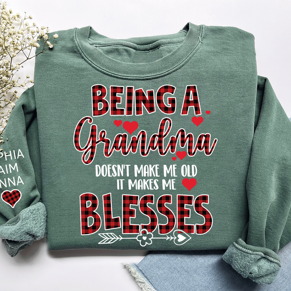 Personalized Grandma Sweatshirt, Blessed Grandma Plaid Heart Shirt with Kids Names