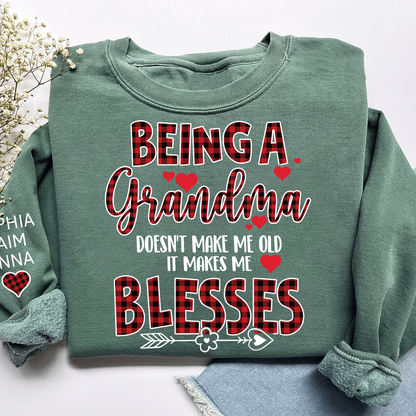 Personalized Grandma Sweatshirt, Blessed Grandma Plaid Heart Shirt with Kids Names