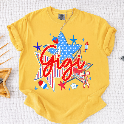 Comfort Colors® Personalized Gigi 4th of July Shirt, Patriotic Star Graphic Tee, Custom Grandma T Shirt, Independence Day Gift for Gigi