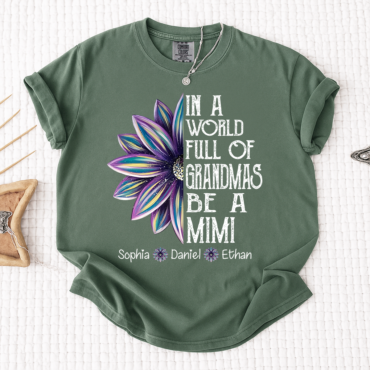 Comfort Colors Personalized Mimi Shirt with Kids Names In a World Full of Grandmas Be a Mimi with Floral Graphic Custom Family Tee