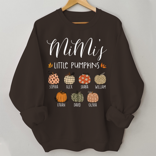 Personalized Mimi Little Pumpkins Sweatshirt, Custom Kids Names Fall Crewneck, Pumpkin Family Shirt for Grandma